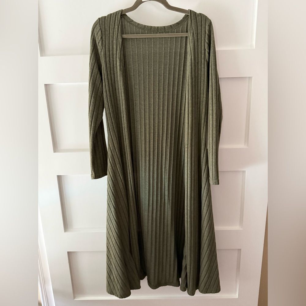 Olive Green Ribbed Cardigan - Picture 2 of 5